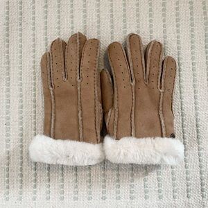 UGG Sheepskin Chestnut Suede Gloves with Turn Cuff